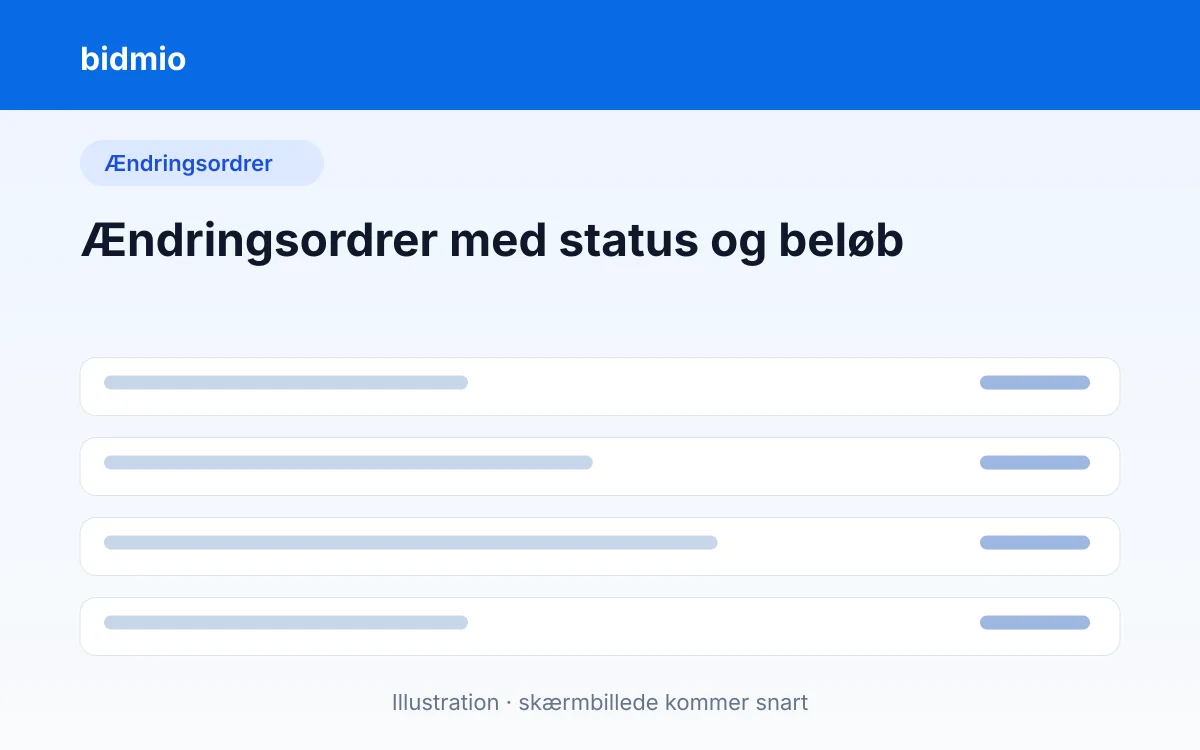 Tabel over ændringsordrer på en murersag med status for godkendelse og beløb