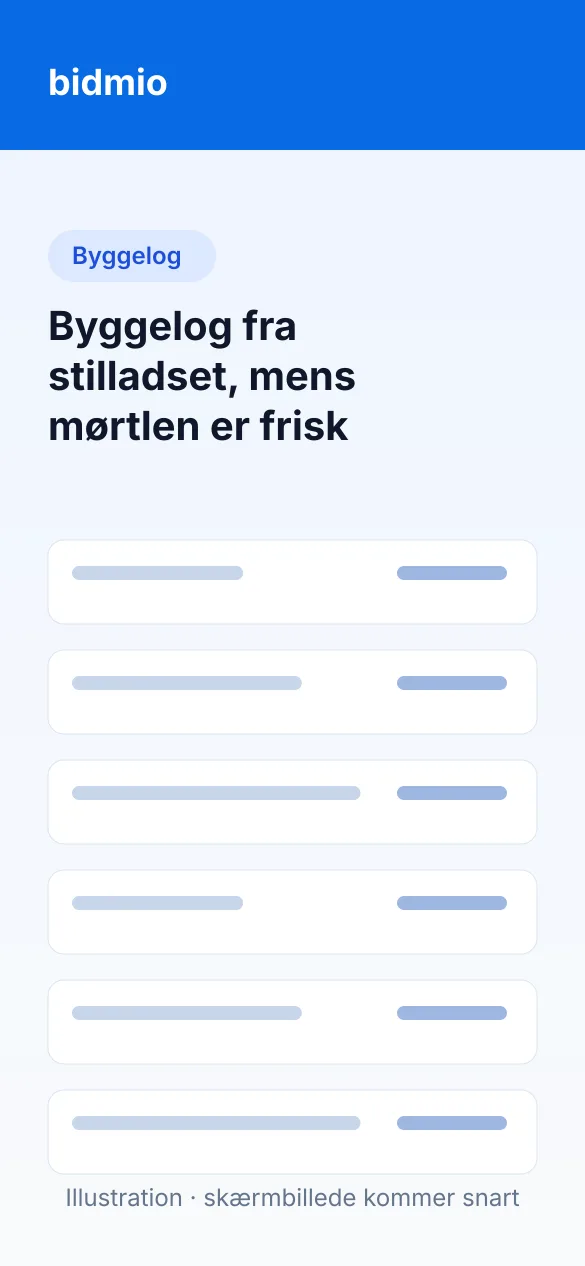 Byggelog for tilbygningen med opmuring af formur, mandskab, timer og vejr
