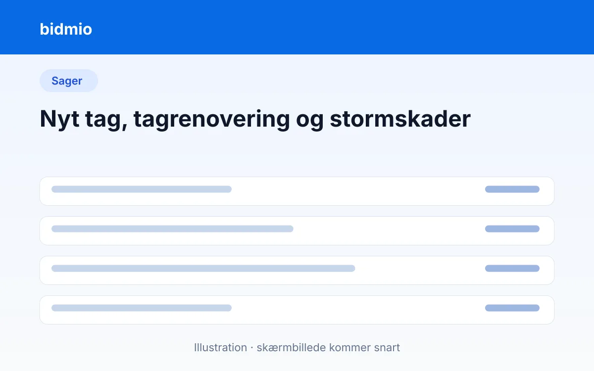 Sagsliste hos et tagfirma med nyt tag, tagrenovering og stormskader