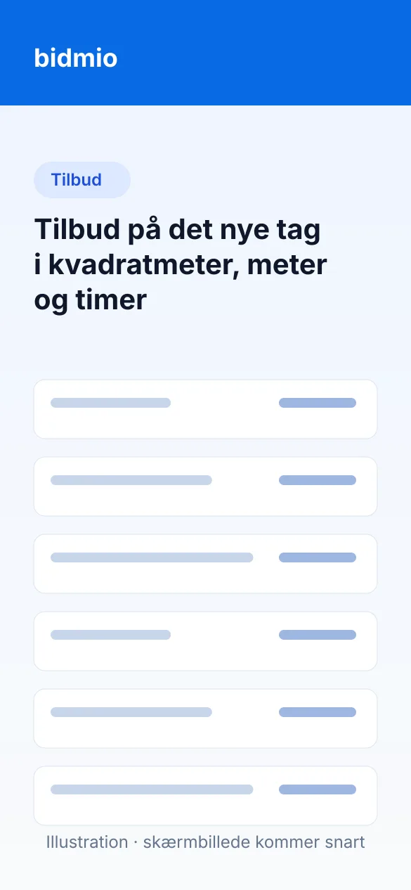Tilbud på nyt tag med stillads, nedtagning, undertag, lægter, tagsten og moms på mobilen