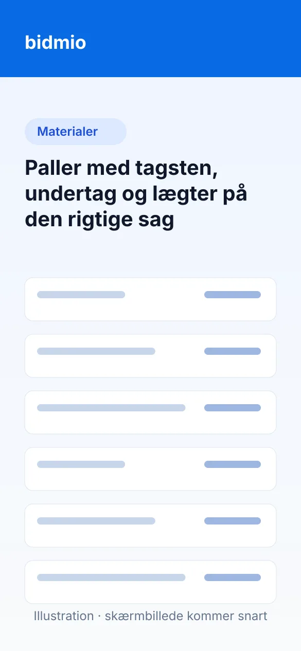 Lagerposter med betontagsten, undertag, lægter og rygningssten taget ud til tagsagen