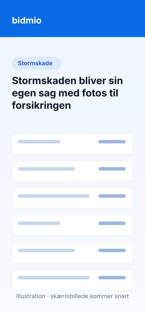 Akut sag om stormskade med fotos af manglende tagsten og afdækning
